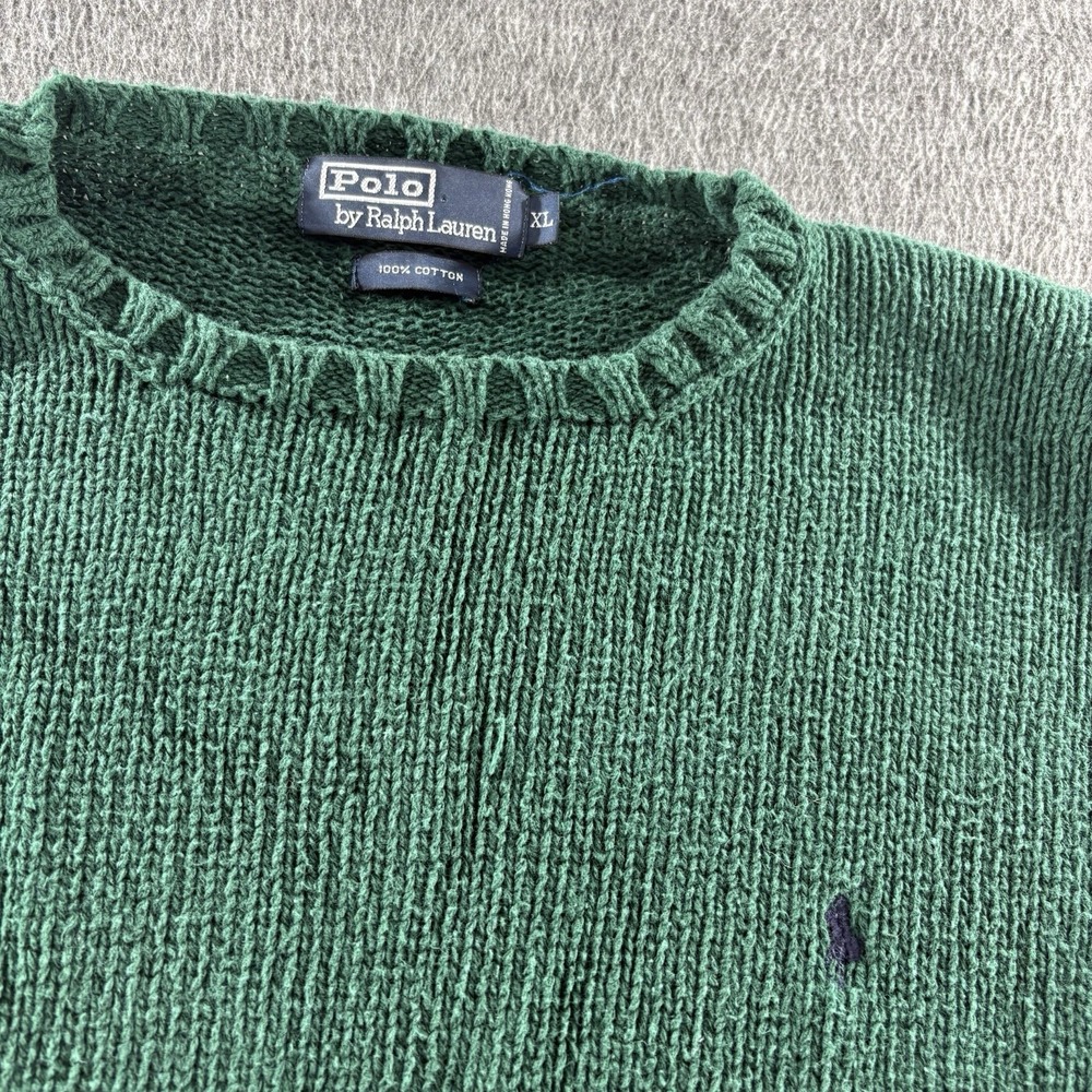 Vintage Polo Ralph Lauren Sweater Mens XL Green Cotton Knit Crew Neck Pony Logo